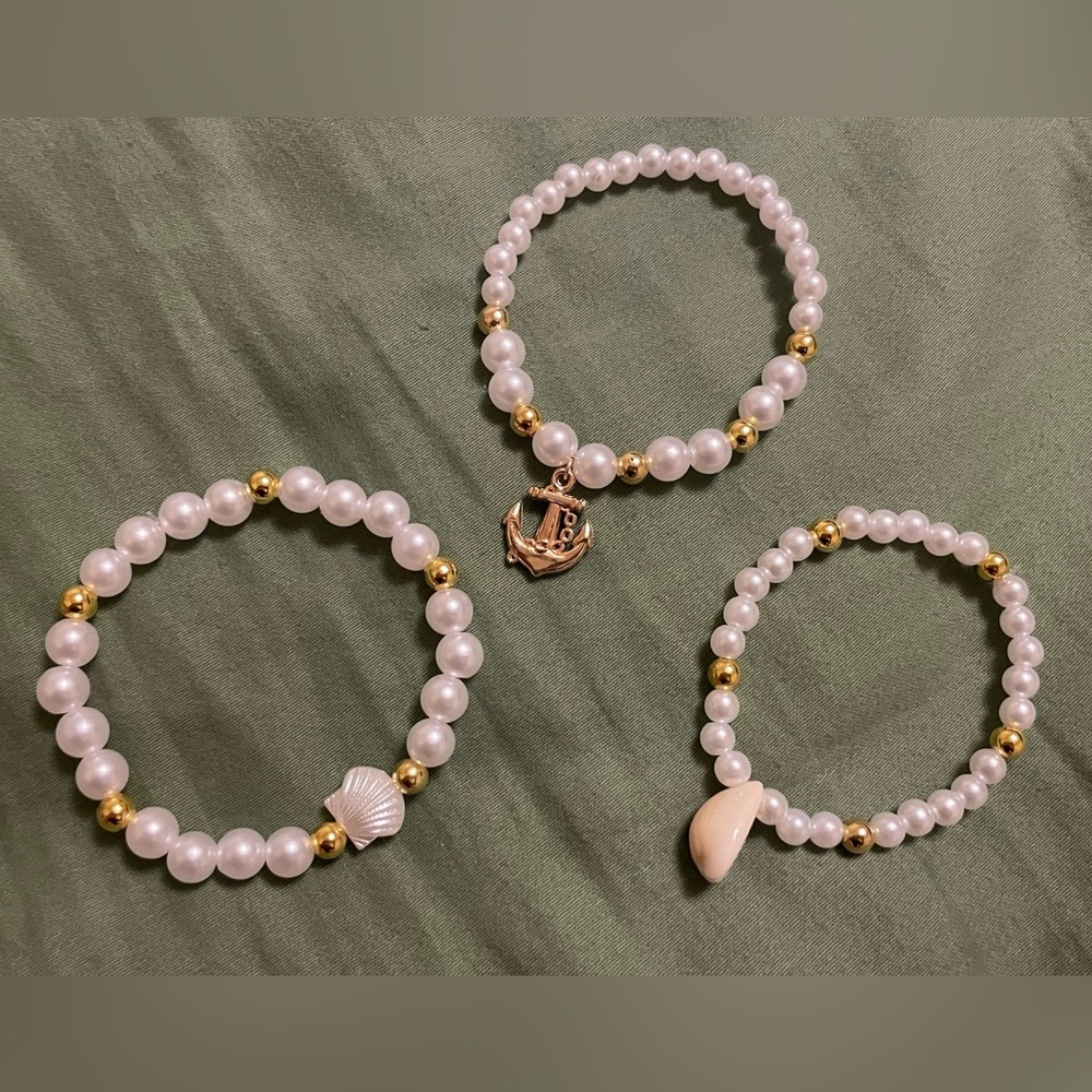 pearl beachy beaded bracelet stack